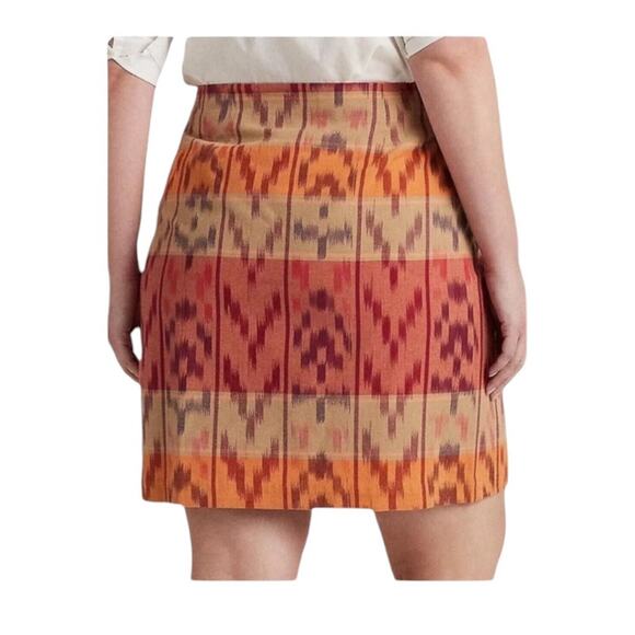 Lauren Ralph Lauren True Wrap Skirt Above  Knee Geo Motif Ruffle Ikat  NEW 14 - Picture 2 of 11